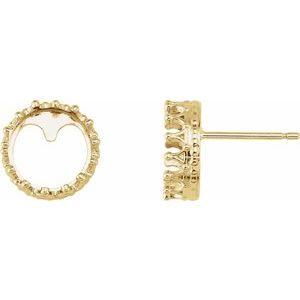 14K Yellow Gold 6 mm Round Crown Earring Mounting