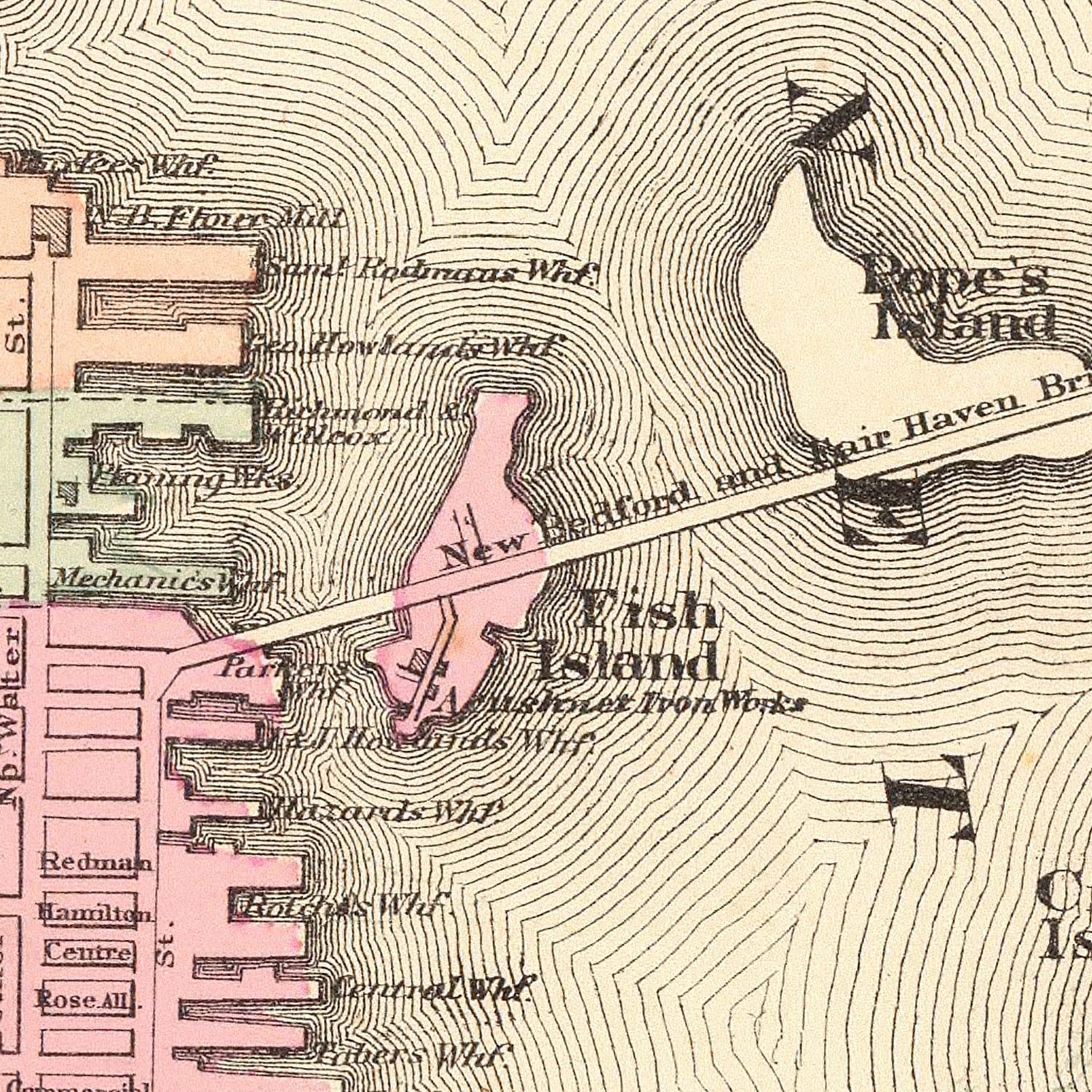 Vintage Map of New Bedford, Massachusetts 1871