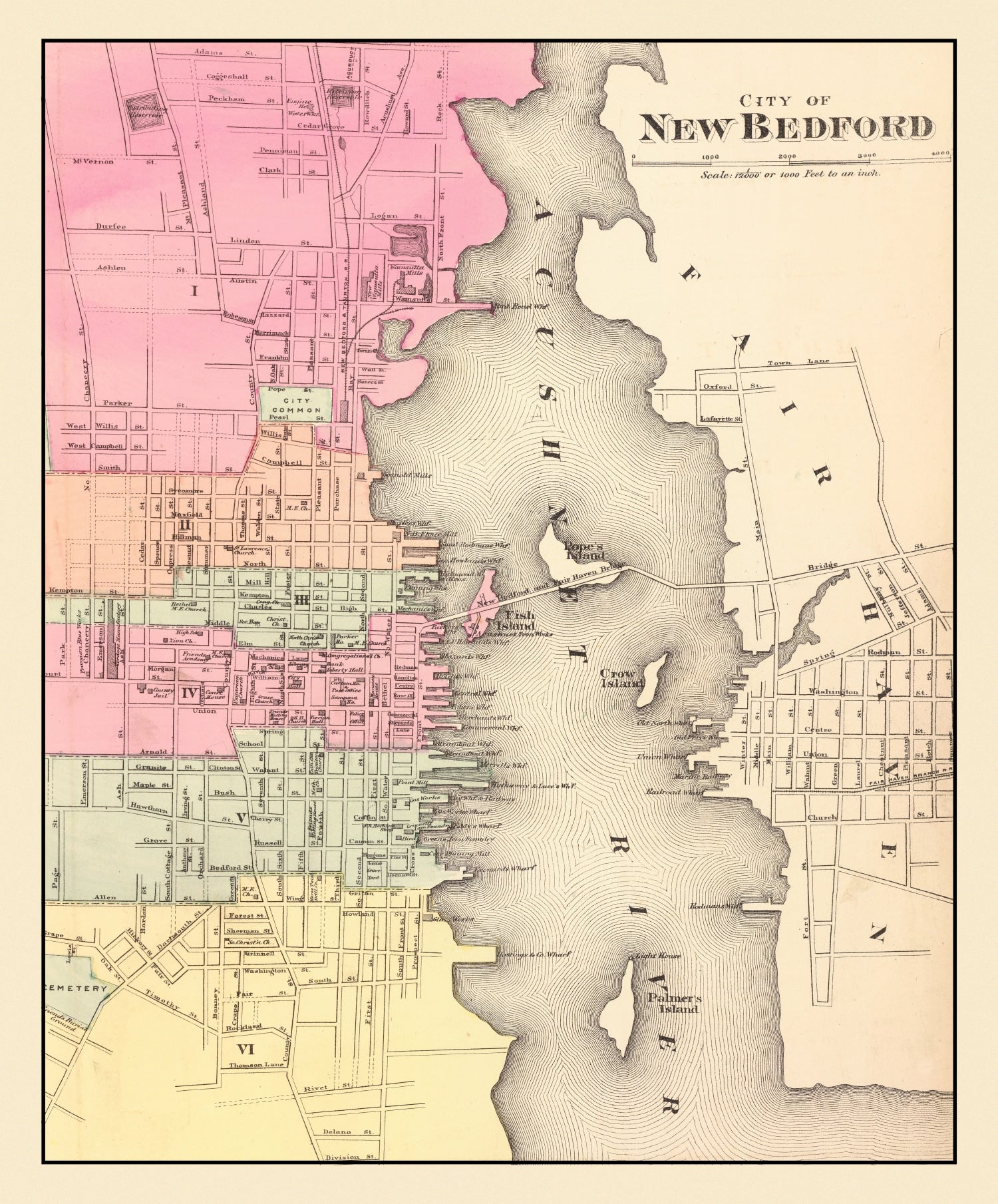 Vintage Map of New Bedford, Massachusetts 1871
