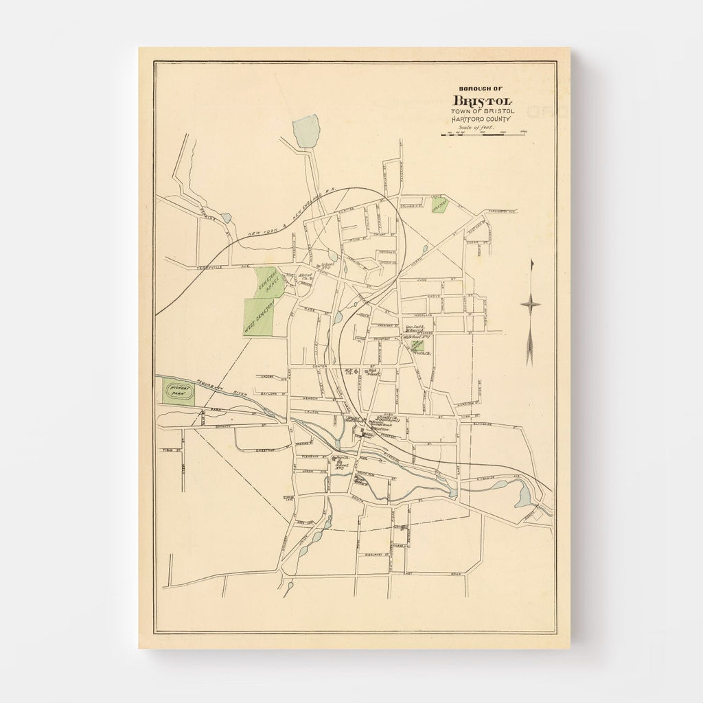 Vintage Map of Bristol, Connecticut 1893