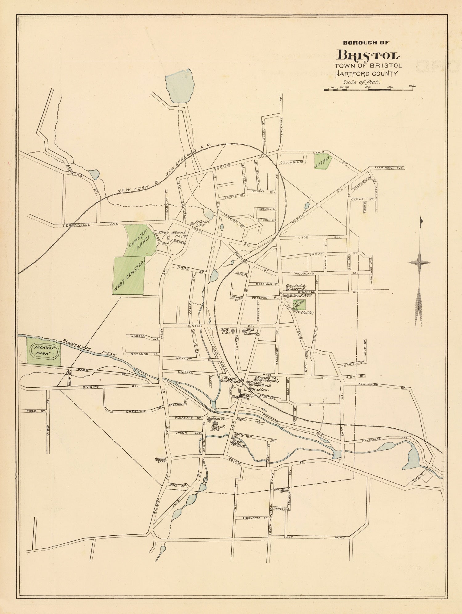 Vintage Map of Bristol, Connecticut 1893