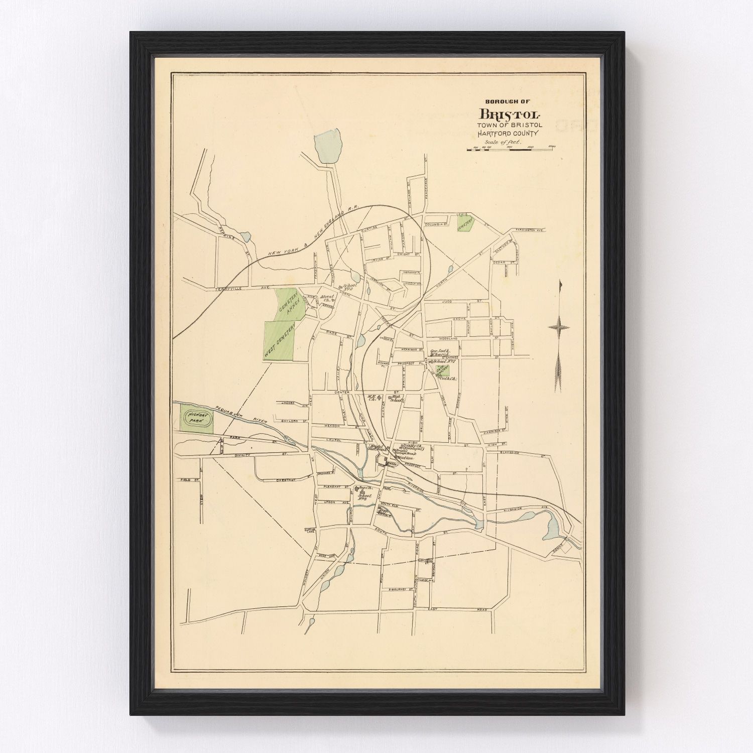 Vintage Map of Bristol, Connecticut 1893