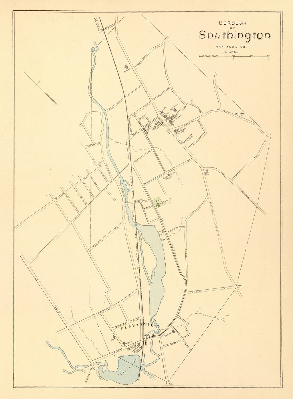 Vintage Map of Southington, Connecticut 1893