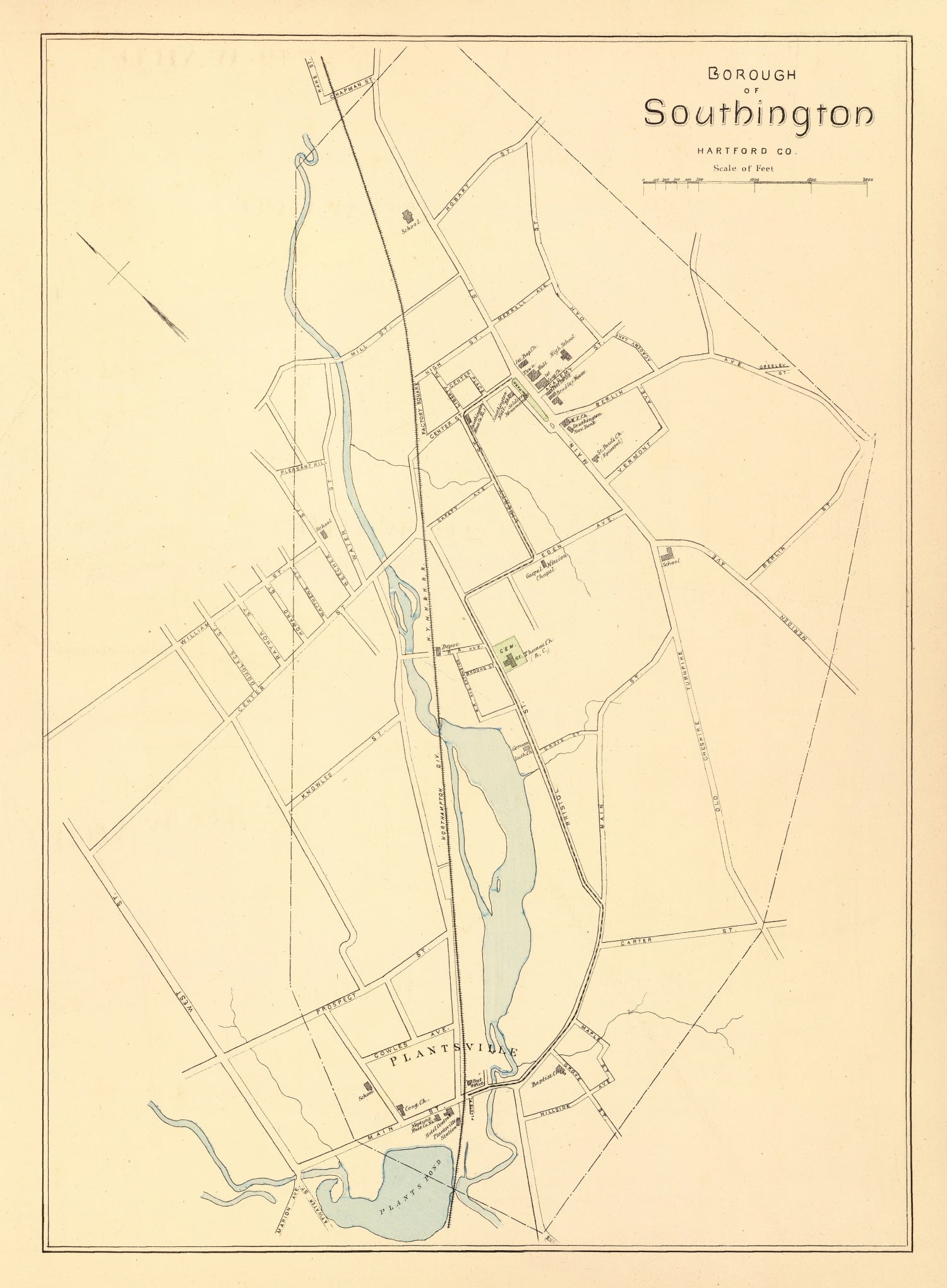 Vintage Map of Southington, Connecticut 1893