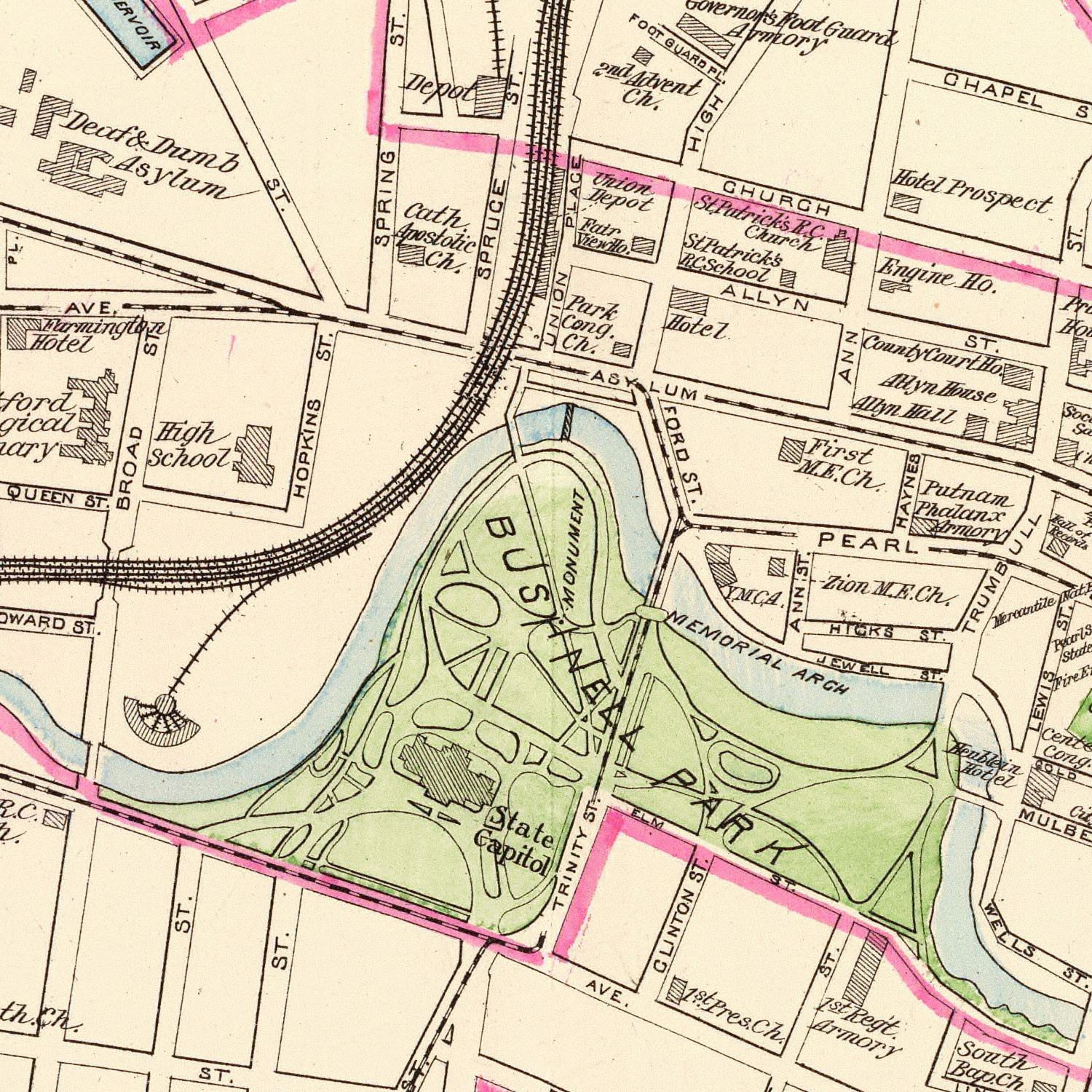 Vintage Map of Hartford, Connecticut 1893