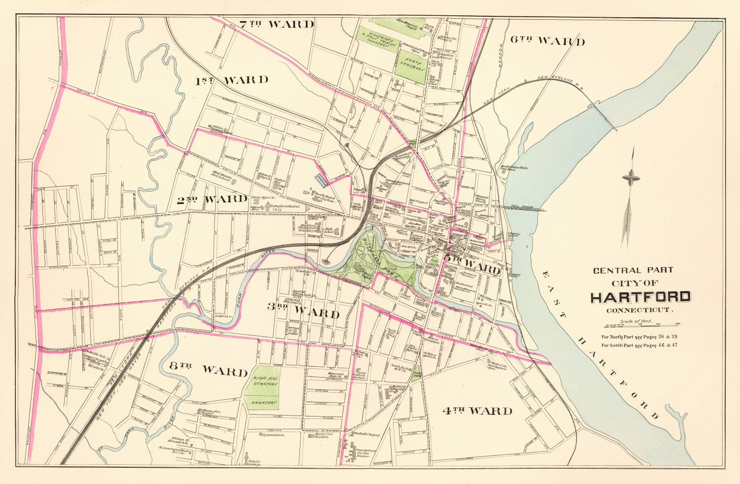 Vintage Map of Hartford, Connecticut 1893