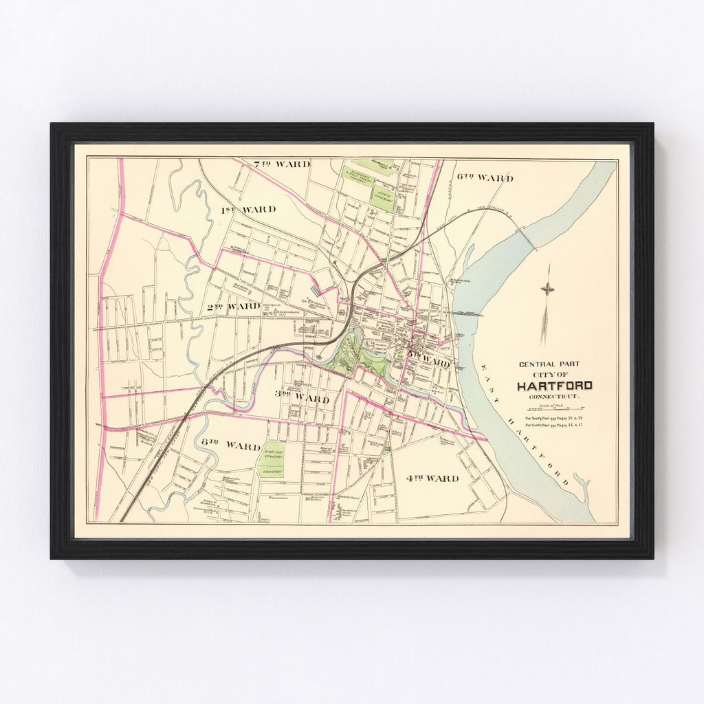 Vintage Map of Hartford, Connecticut 1893
