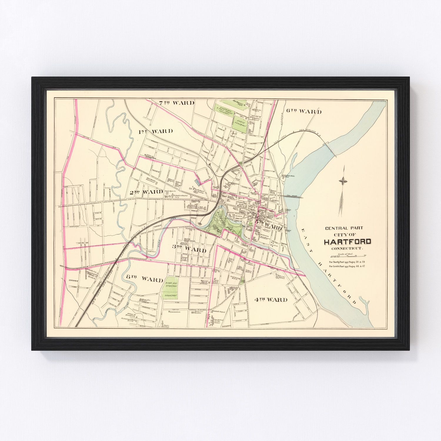 Vintage Map of Hartford, Connecticut 1893