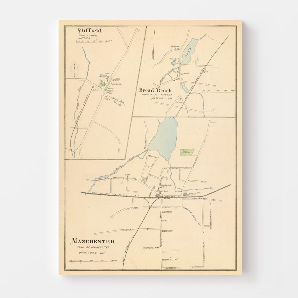 Vintage Map of Manchester, Connecticut 1893
