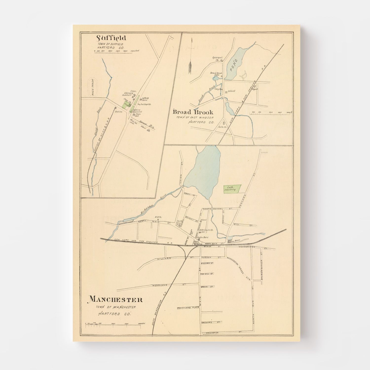 Vintage Map of Manchester, Connecticut 1893