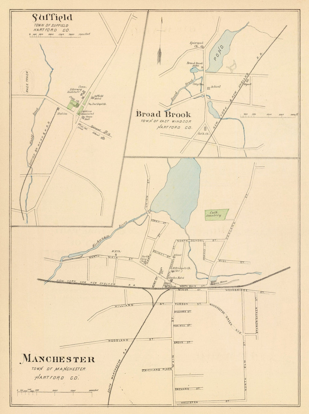 Vintage Map of Manchester, Connecticut 1893
