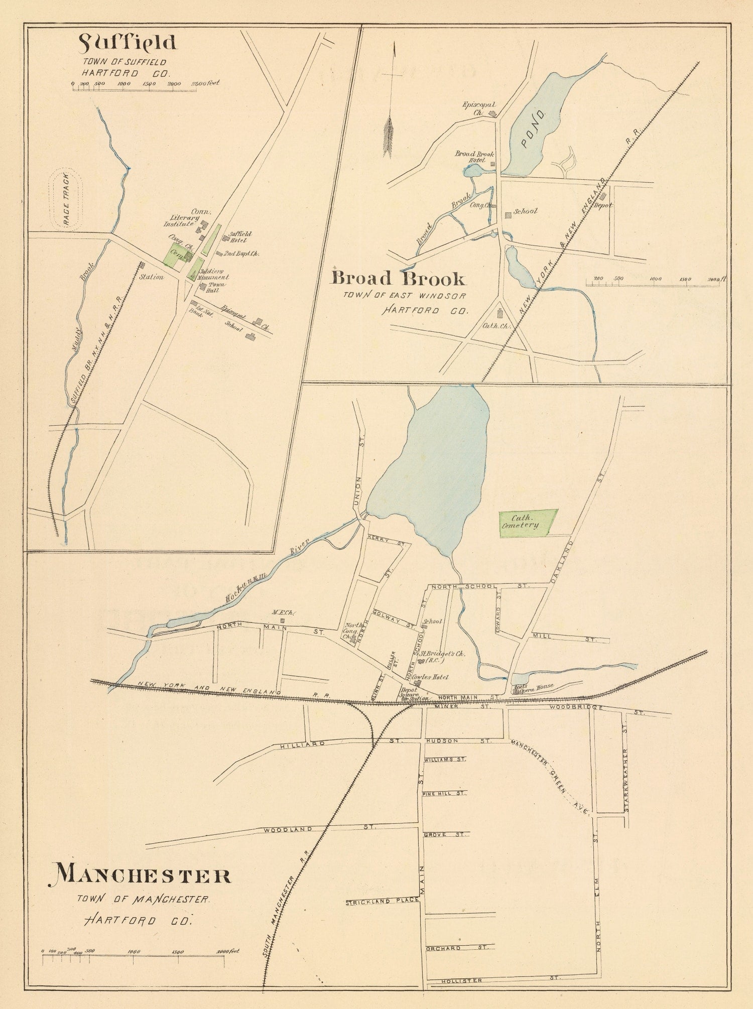 Vintage Map of Manchester, Connecticut 1893