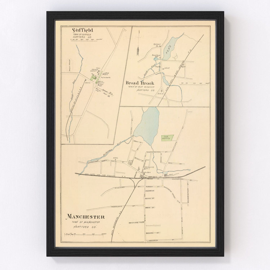 Vintage Map of Manchester, Connecticut 1893