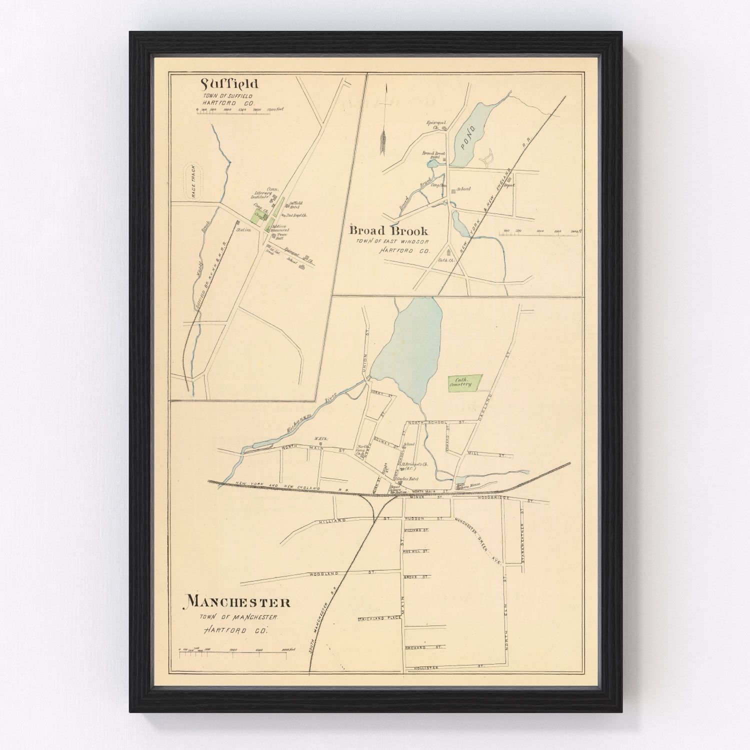Vintage Map of Manchester, Connecticut 1893