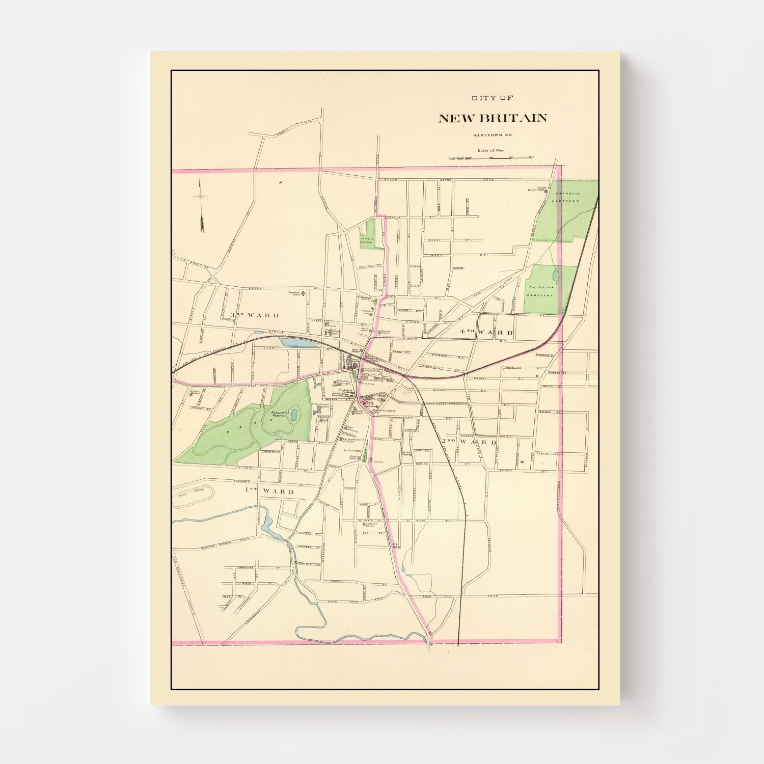Vintage Map of New Britain, Connecticut 1893