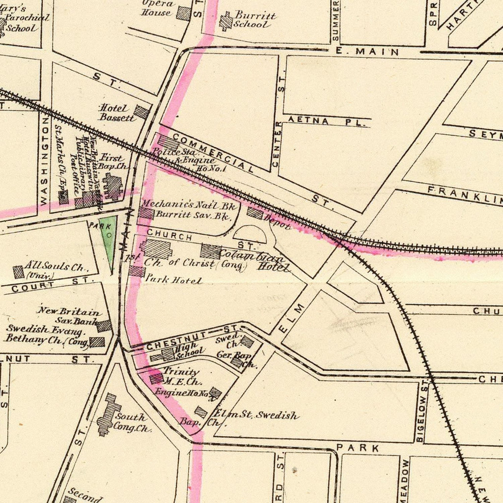 Vintage Map of New Britain, Connecticut 1893
