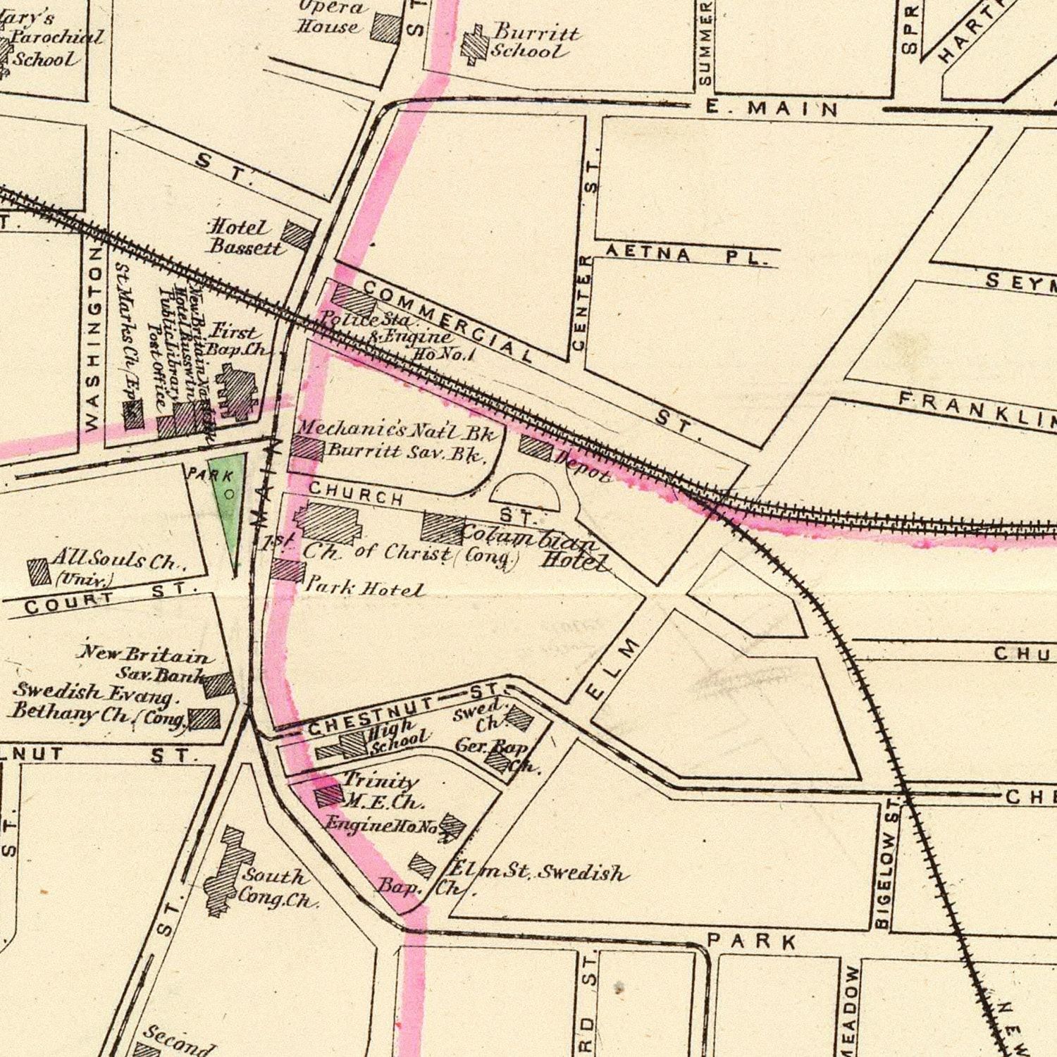 Vintage Map of New Britain, Connecticut 1893
