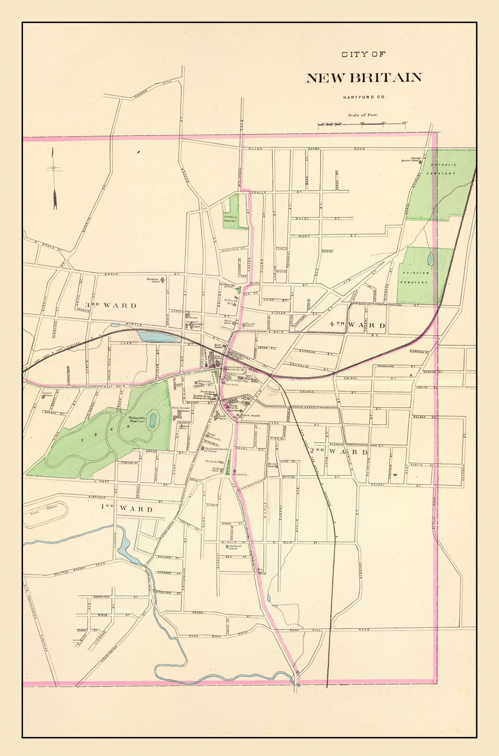 Vintage Map of New Britain, Connecticut 1893