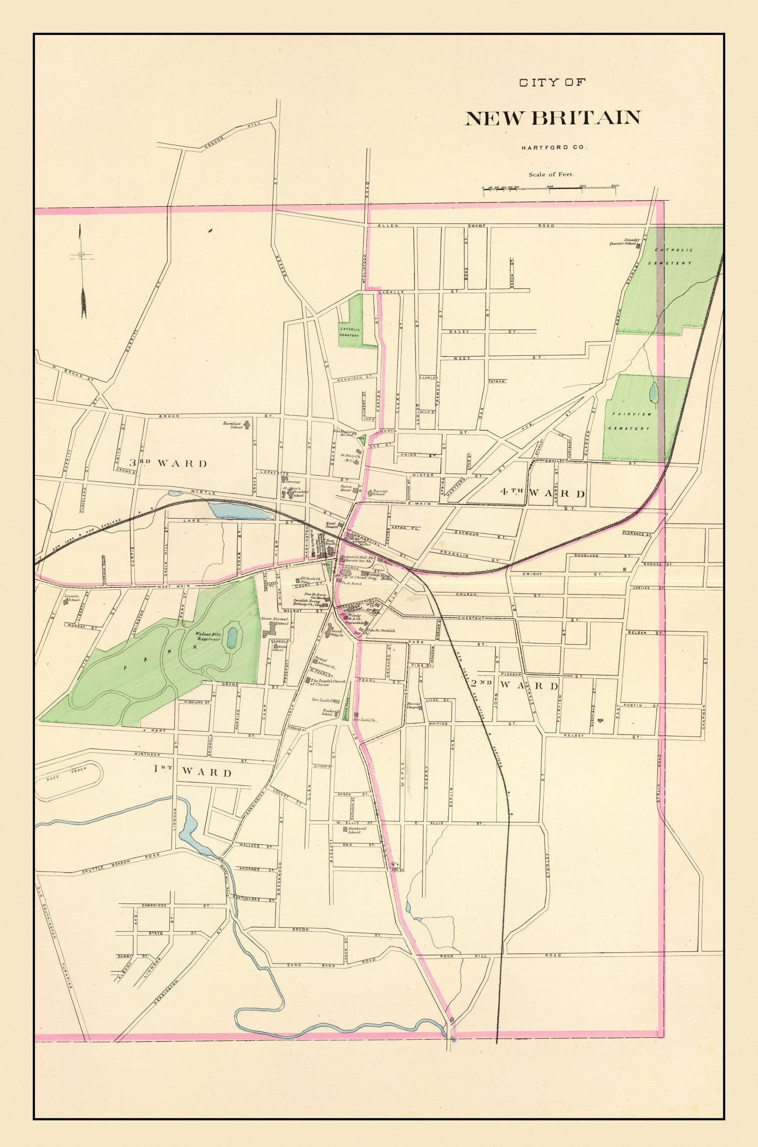Vintage Map of New Britain, Connecticut 1893