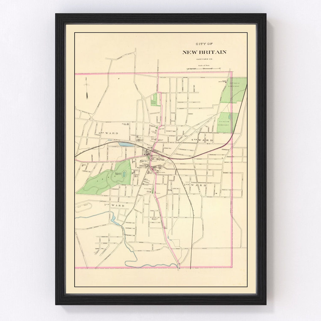 Vintage Map of New Britain, Connecticut 1893