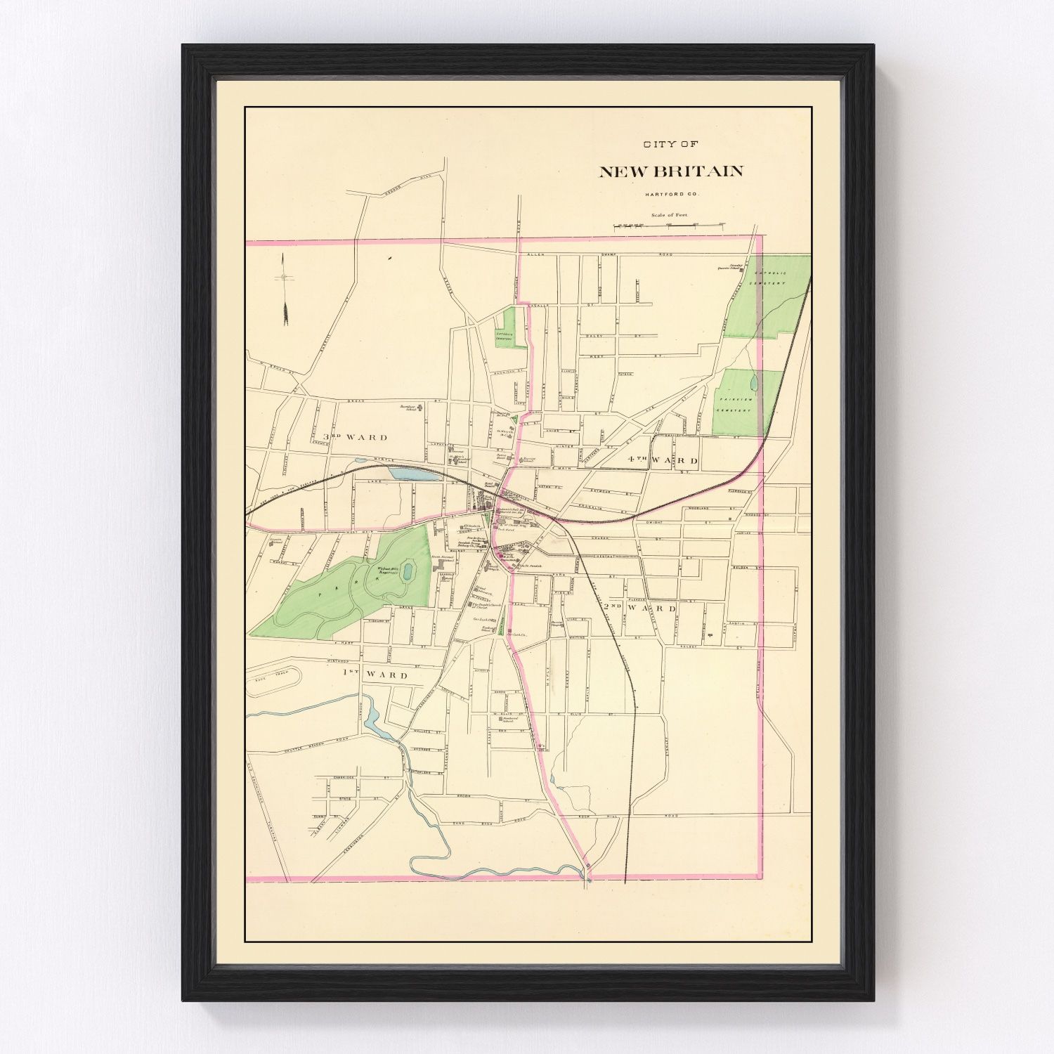Vintage Map of New Britain, Connecticut 1893