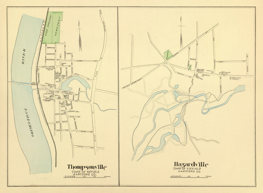 Vintage Map of Hazardville, Connecticut 1893