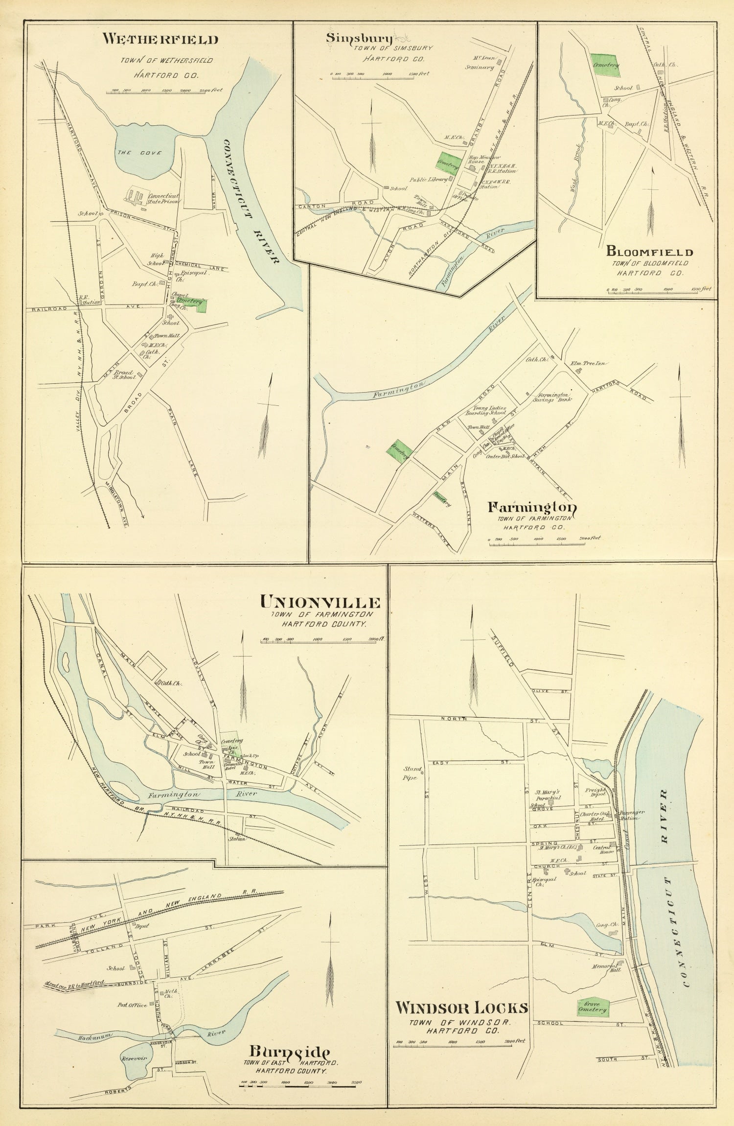 Vintage Map of Wethersfield, Connecticut 1893