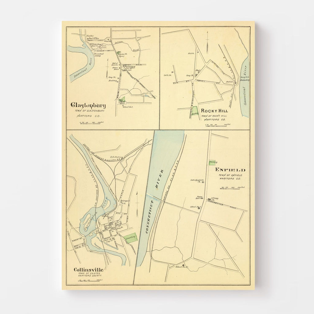 Vintage Map of Collinsville, Connecticut 1893