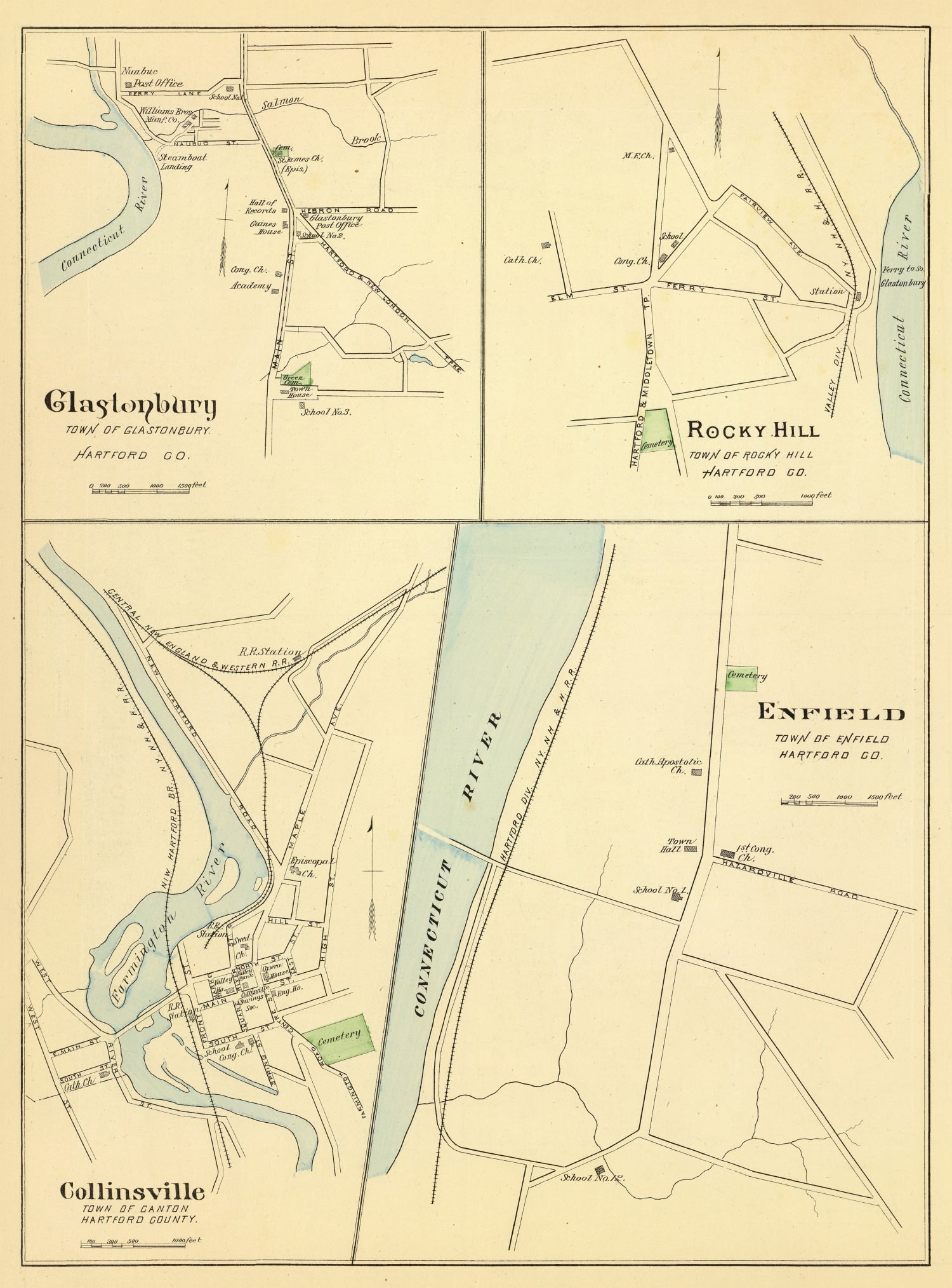 Vintage Map of Collinsville, Connecticut 1893