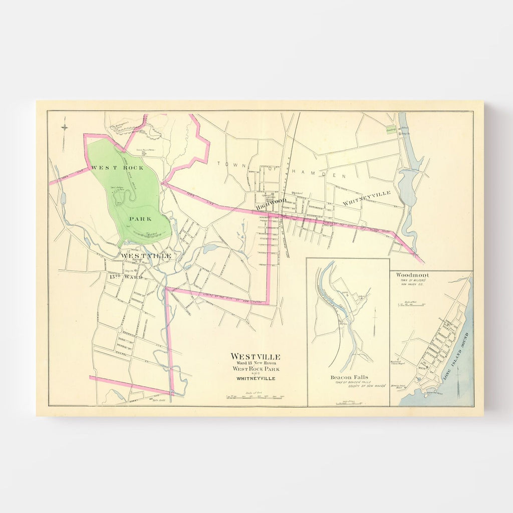 Vintage Map of Westville, Connecticut 1893