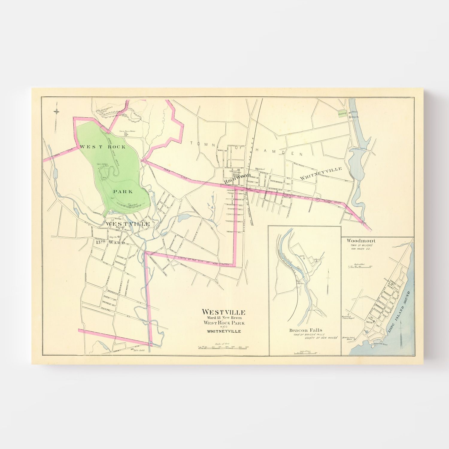 Vintage Map of Westville, Connecticut 1893
