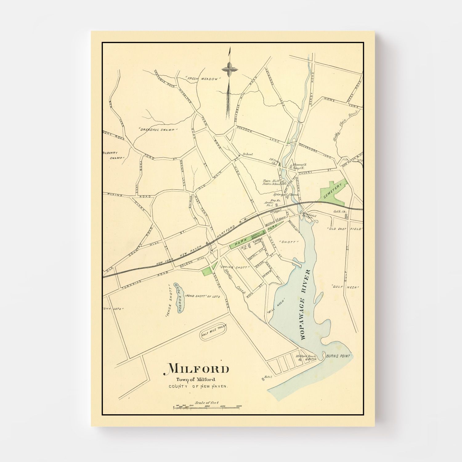 Vintage Map of Milford, Connecticut 1893
