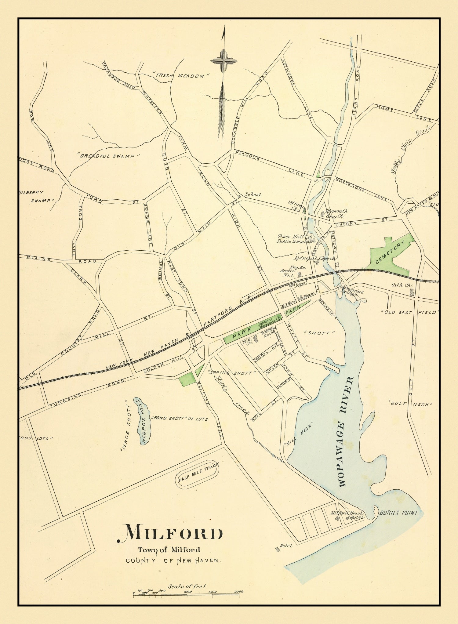 Vintage Map of Milford, Connecticut 1893
