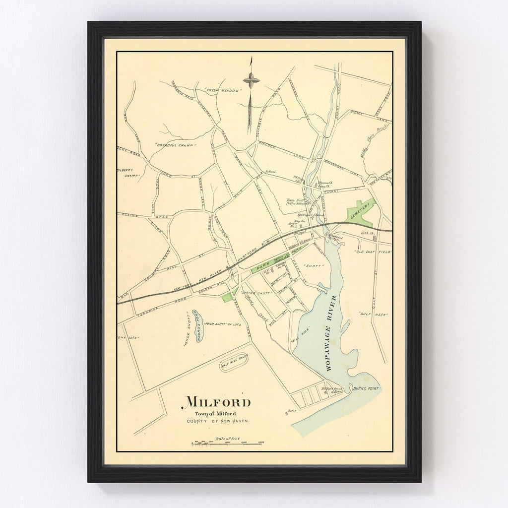 Vintage Map of Milford, Connecticut 1893