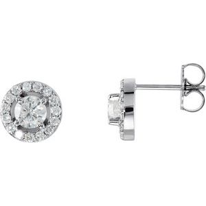 14K White Gold 7/8 CTW Natural Diamond Halo-Style Earrings