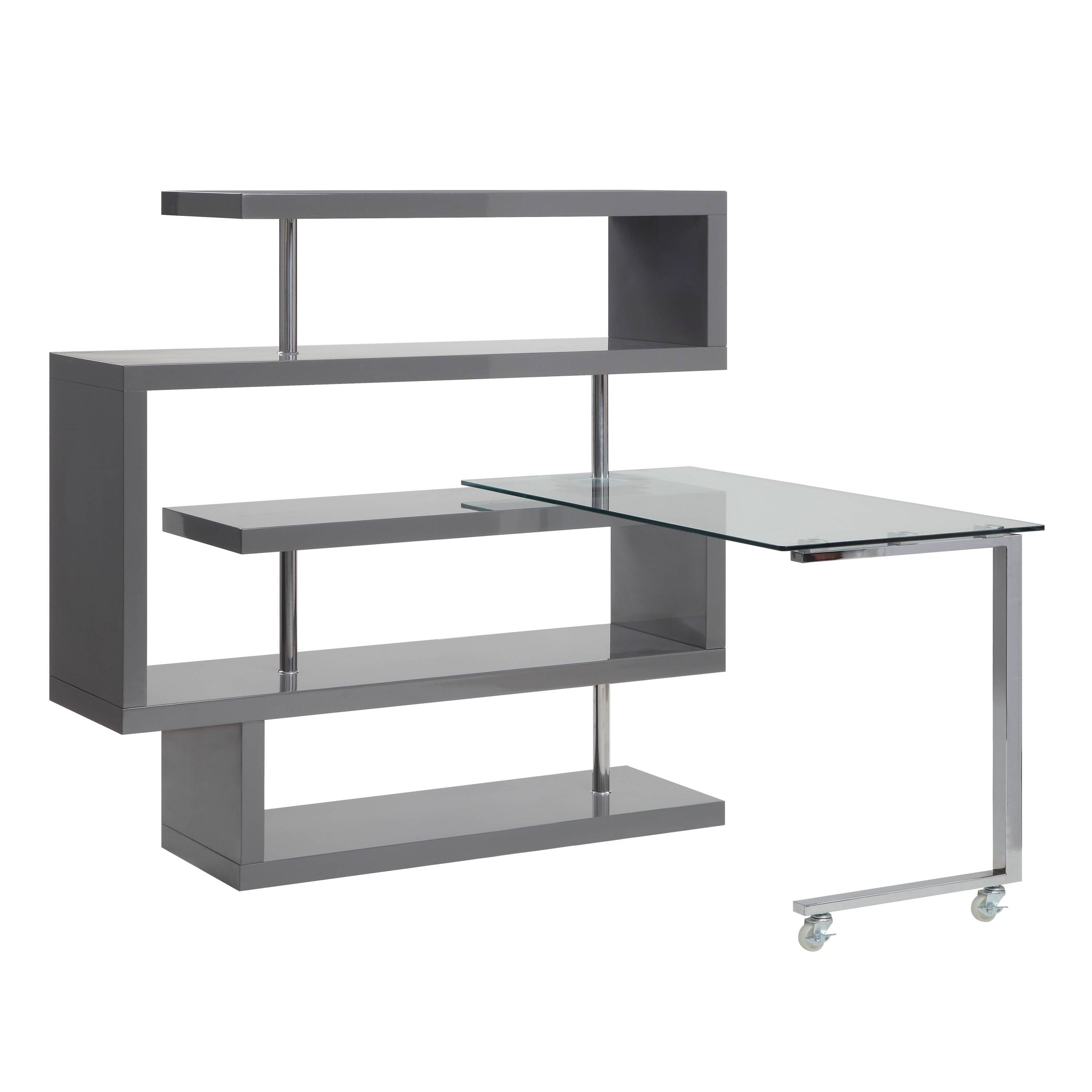 Buck II Clear Glass, Chrome High Gloss Finish Writing Desk with Shelf