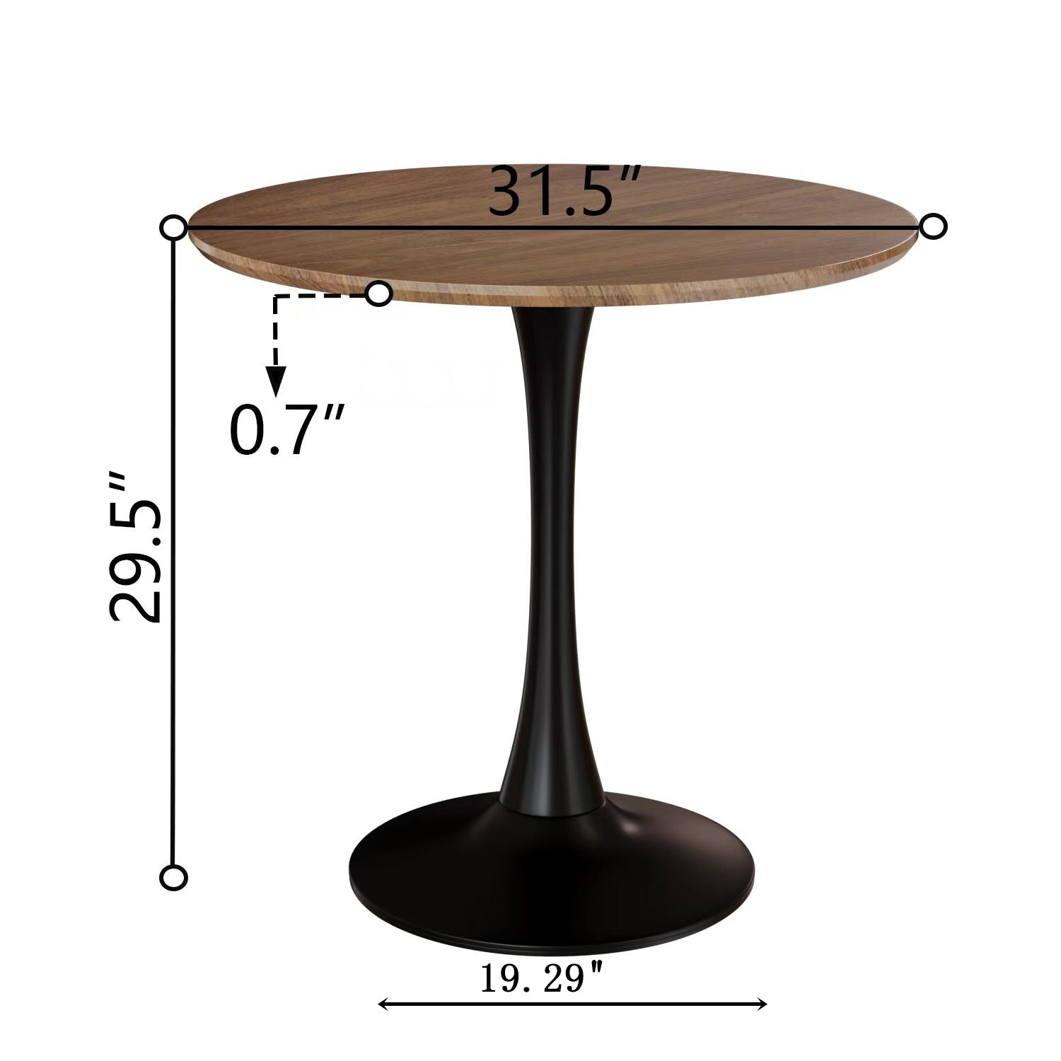 Mid-Century Round Dining Table, Walnut Color, MDF Table Top & Pedestal Base, 31.5 Inches