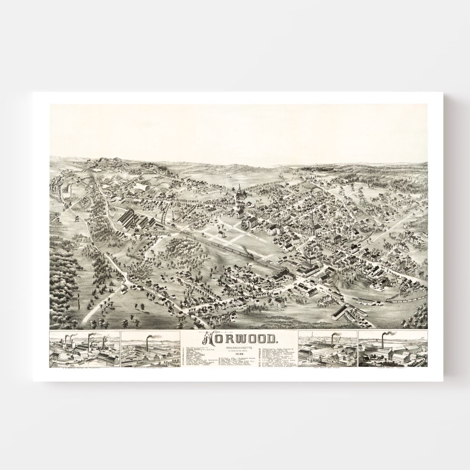 Vintage Map of Norwood, Massachusetts 1882