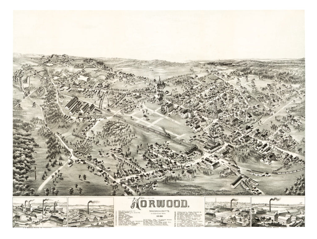 Vintage Map of Norwood, Massachusetts 1882