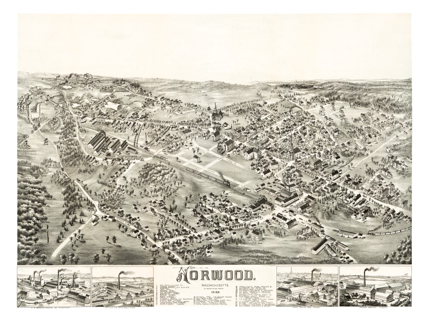 Vintage Map of Norwood, Massachusetts 1882