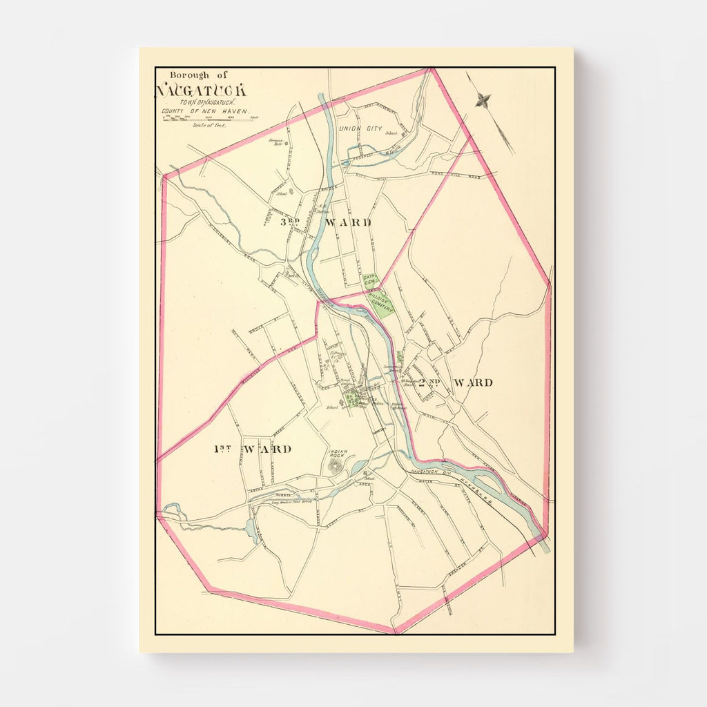 Vintage Map of Naugatuck, Connecticut 1893