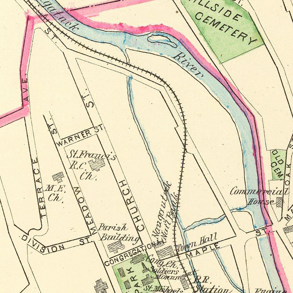 Vintage Map of Naugatuck, Connecticut 1893