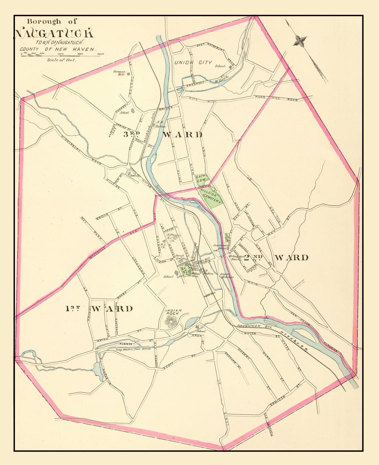 Vintage Map of Naugatuck, Connecticut 1893