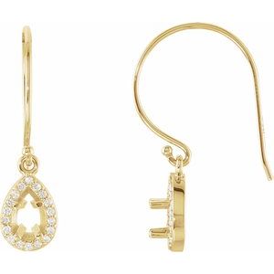 14K Yellow Gold 6x4 mm Pear 1/10 CTW Natural Diamond Semi-Set Earrings