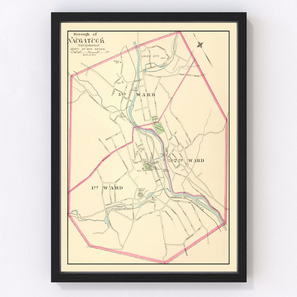 Vintage Map of Naugatuck, Connecticut 1893
