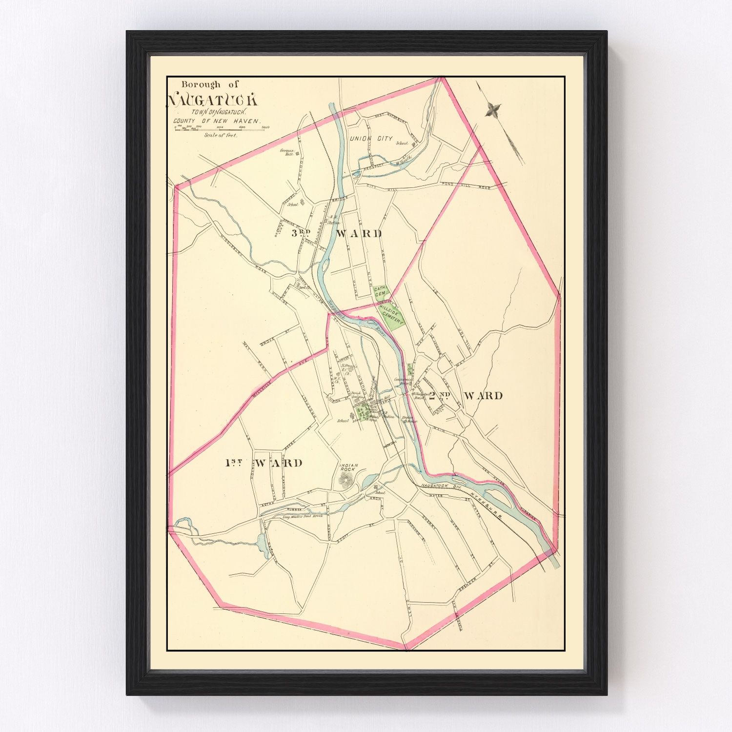 Vintage Map of Naugatuck, Connecticut 1893