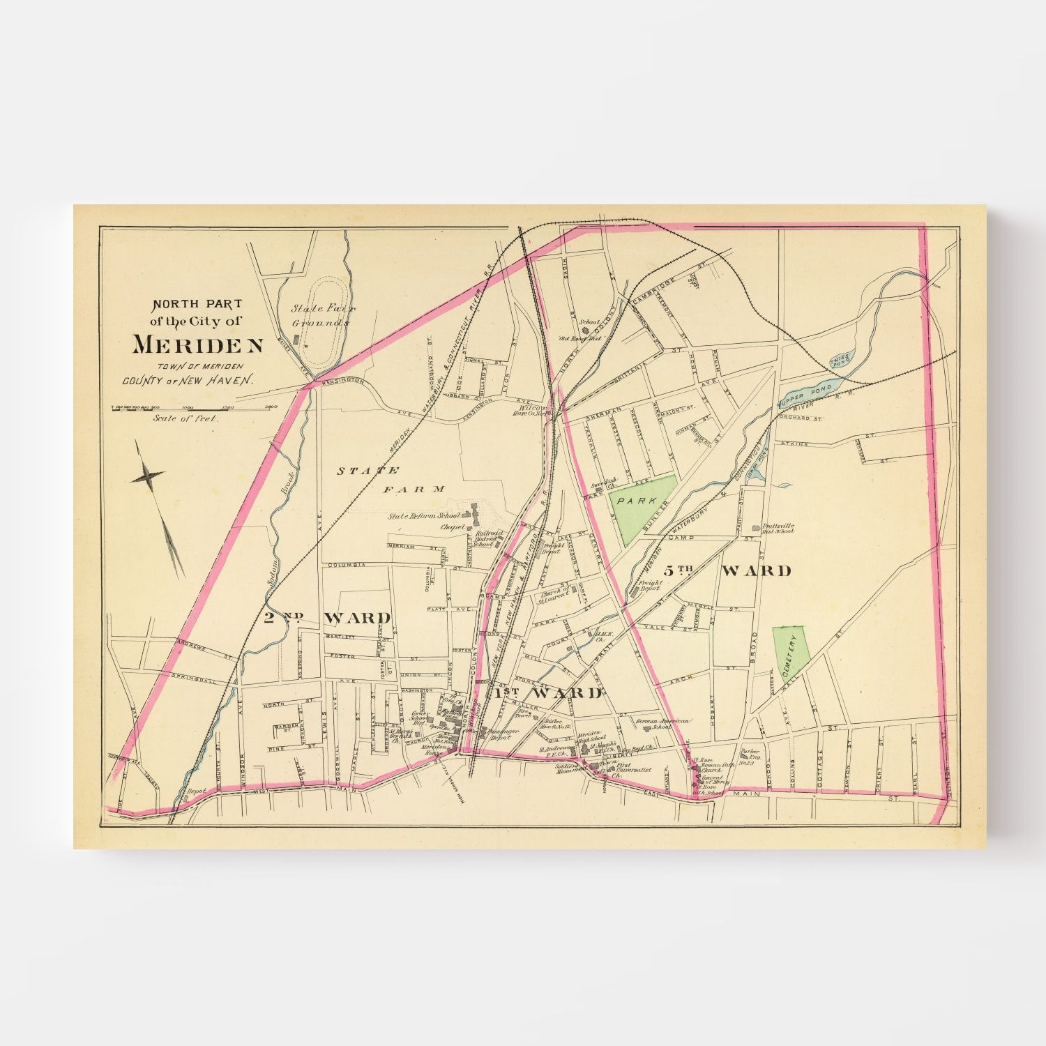 Vintage Map of Meriden, Connecticut 1893