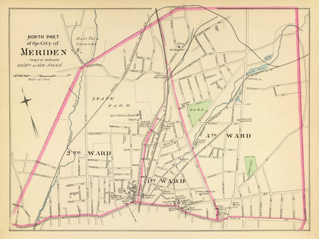 Vintage Map of Meriden, Connecticut 1893