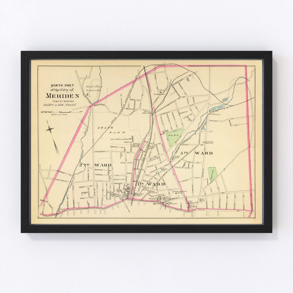 Vintage Map of Meriden, Connecticut 1893