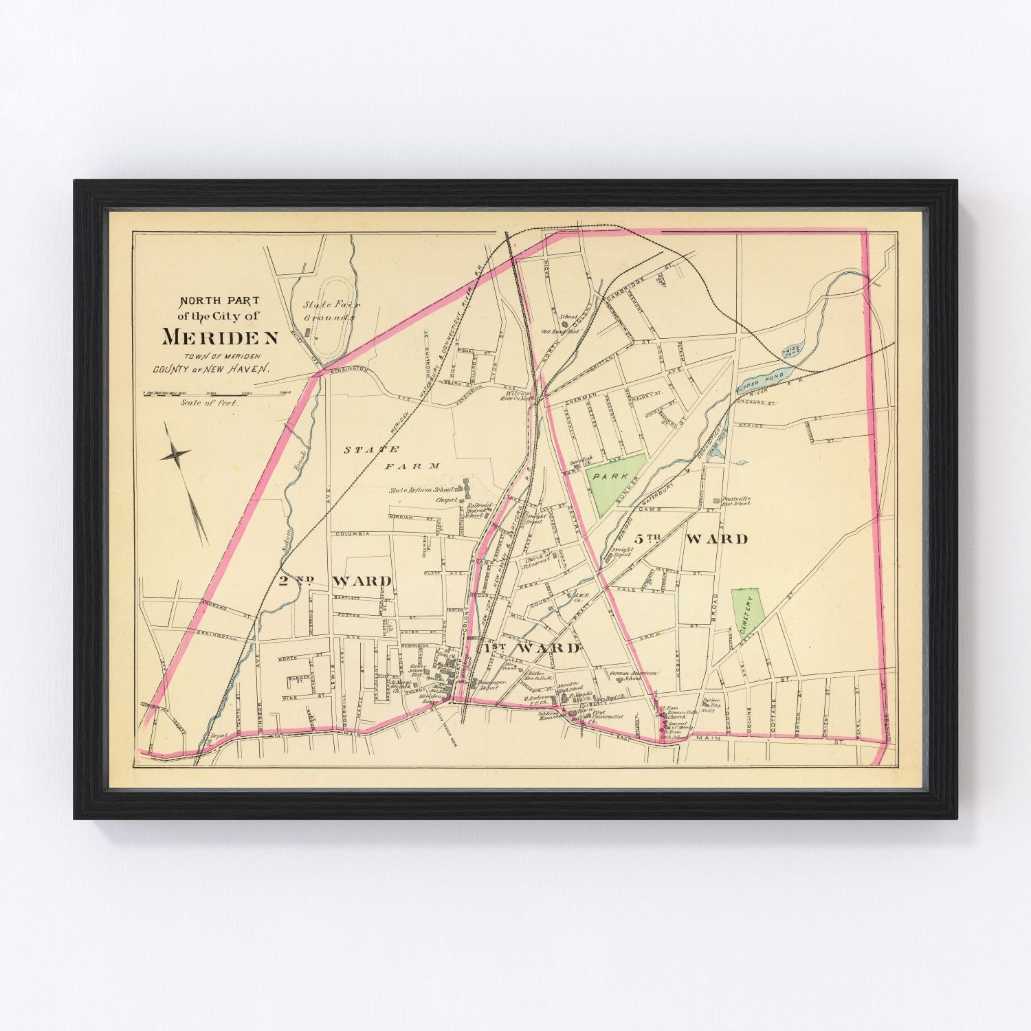 Vintage Map of Meriden, Connecticut 1893